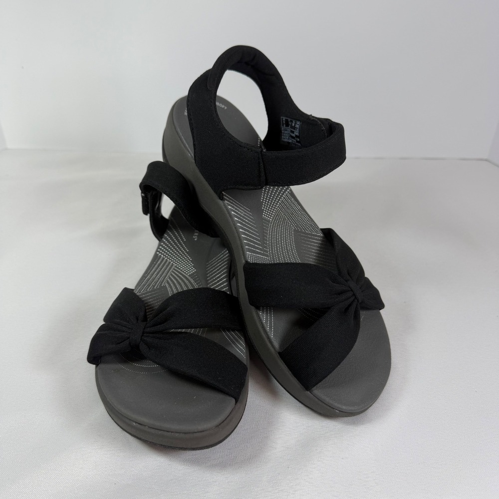 Clarks Cloudsteppers Arla Glitz Black Wedge Sandals Womens 7.5 M 261717394050